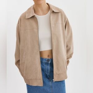 NWT Caden Oversized Suede Bomber Jacket, Sand - Size XS/S